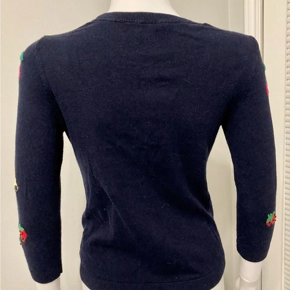 Talbots Sweater Fruit Print Embellished 3/4 Sleeves Navy Cotton Blend Size- XS - Picture 7 of 12